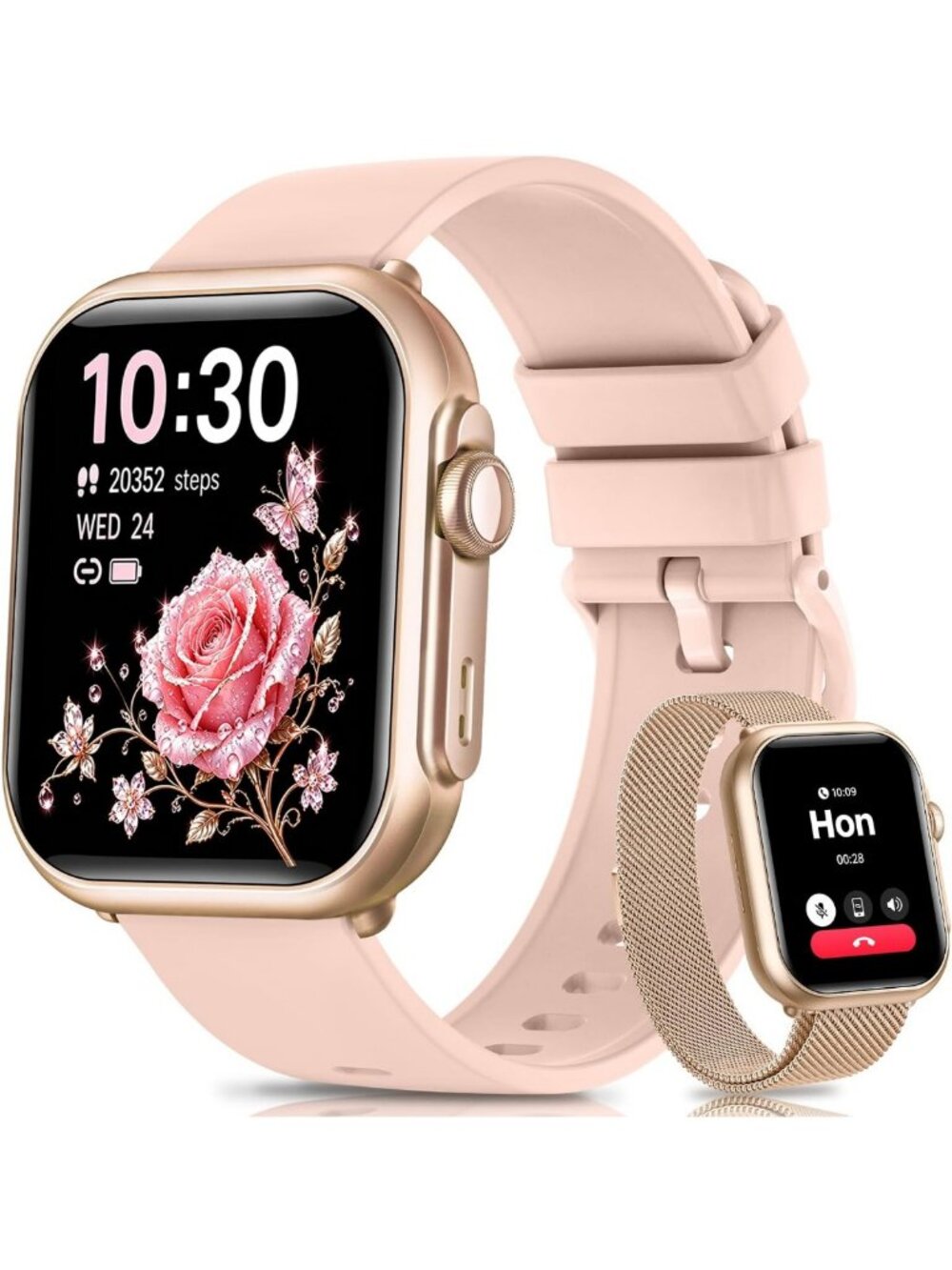 Stylish Fitness Smartwatch for Women, Activity Tracker with 2 Bands, Health